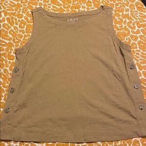 LOFT Beige Sleeveless Tank Top with Button Accents